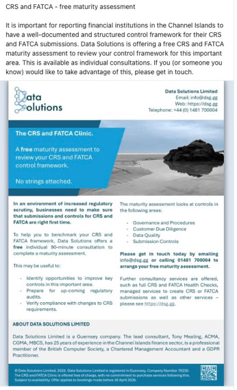 LinkedIn Article about CRS and FATCA maturity assessments. Click to view.